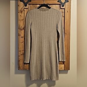 Shein Tan Frill Collar Knit Sweater Dress Size M